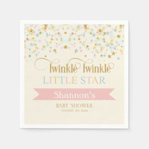 Serviette En Papier Twinkle Little Star Baby shower Gold Aqua rose