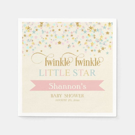 Serviette En Papier Twinkle Little Star Baby shower Gold Aqua rose (Devant)