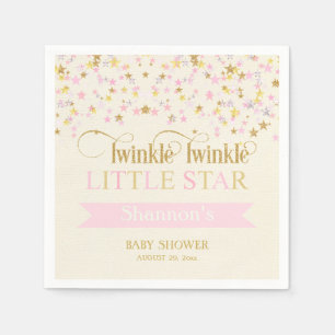 Serviette En Papier Twinkle Little Star Baby shower rose or