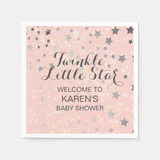 Serviette En Papier Twinkle Little Star Blush Baby shower rose argent (Devant)