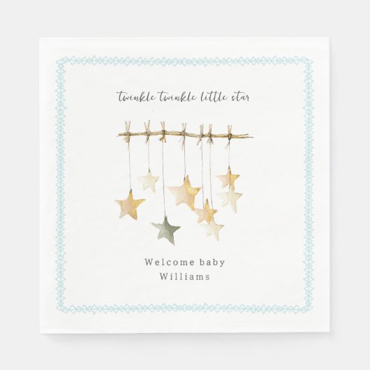 Serviette En Papier Twinkle Little Star Boho Blue Boy Baby Shower (Devant)