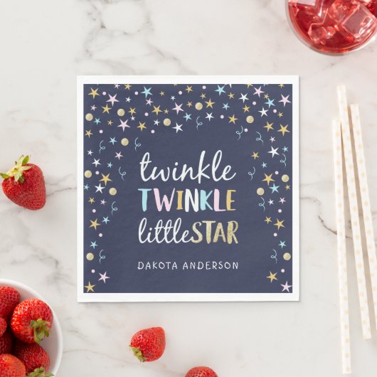 Serviette En Papier Twinkle Little Star Confetti & Baby shower bleu (En situation)