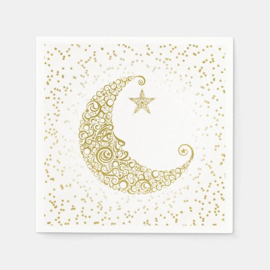 Serviette En Papier Twinkle Little Star Gold Moon Blanc Napkin (Devant)