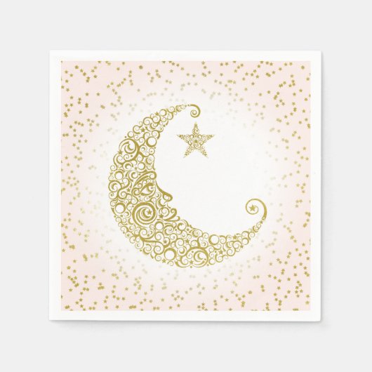 Serviette En Papier Twinkle Little Star Gold Moon rose Napkin (Devant)