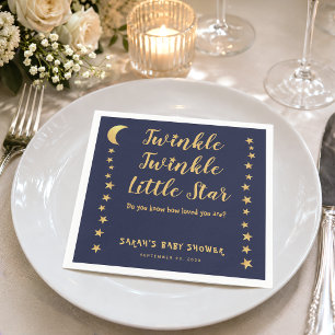 Serviette En Papier Twinkle Little Star Marine Baby shower bleu or