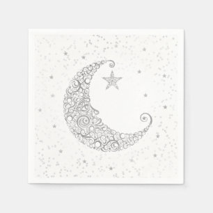 Serviette En Papier Twinkle Little Star Silver Moon White Napkin