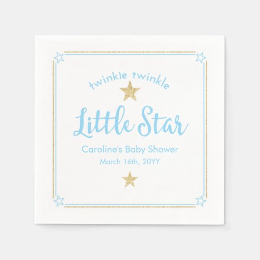 Serviette En Papier Twinkle Twinkle Little Star Baby shower bleu or (Devant)