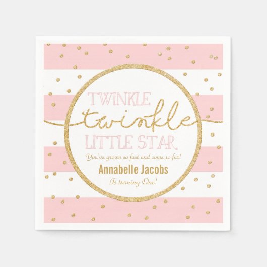 Serviette En Papier Twinkle Twinkle rose et or Anniversaire Napkin (Devant)
