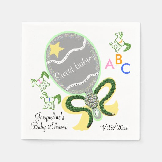 Serviette En Papier Twins Baby shower de bétail jaune et vert bébé (Devant)