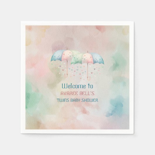 Serviette En Papier Twins Boy and Girl Douche parapluie (Devant)