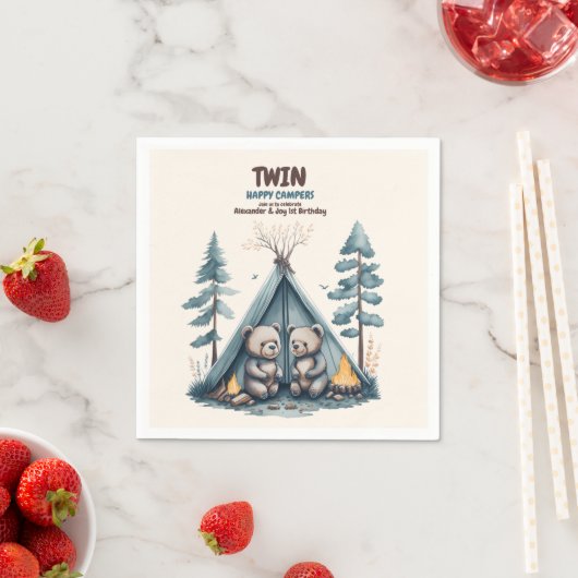 Serviette En Papier Twins Rustic One Happy Camper Anniversaire (En situation)