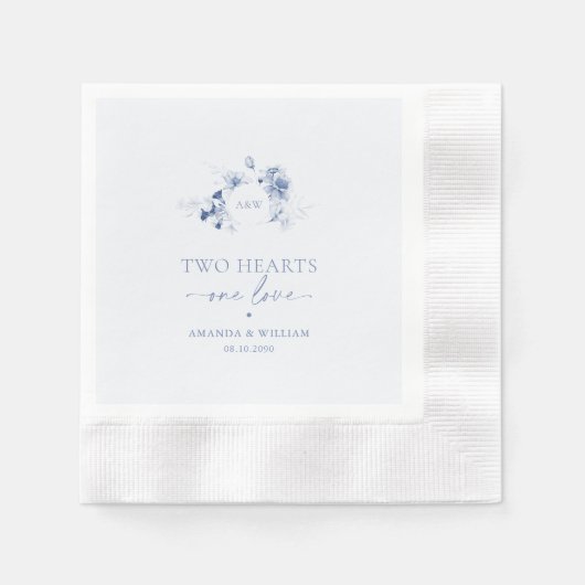 Serviette En Papier Two Hearts · One Love Dusty Blue Wedding (Devant)