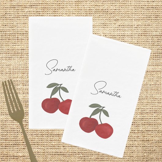 Serviette En Papier Two Red Cherries Illustration | Cute Fruit Art