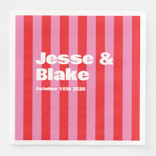 Serviette En Papier Typographie audacieuse, mariage rose et rouge