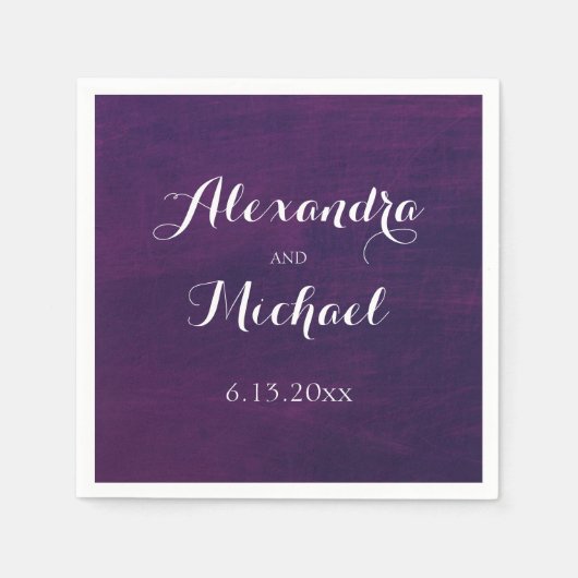 Serviette En Papier Typographie blanche sur Mariage profond violet (Devant)
