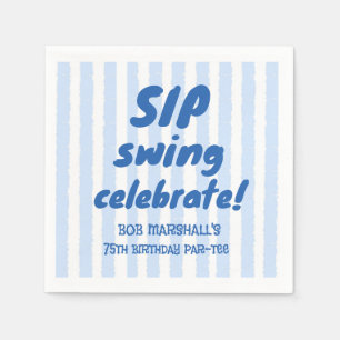 Serviette En Papier Typographie bleue gras et rayures pour les 75 ans