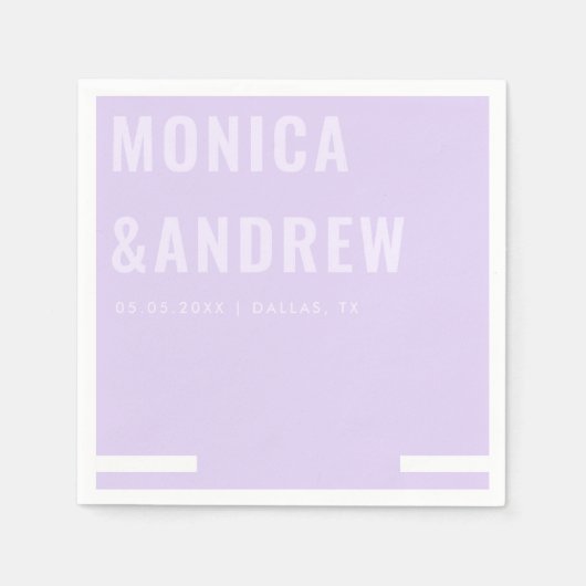 Serviette En Papier Typographie chic Bold Mariage Lilac moderne Lavend (Devant)