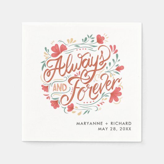 Serviette En Papier Typographie de mariage toujours pour toujours Fête (Devant)