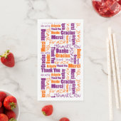 Serviette En Papier Typographie de Merci multilingue violet orange (En situation)