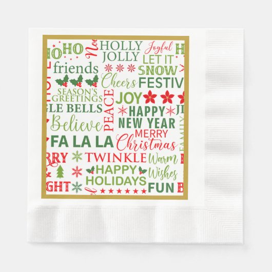 Serviette En Papier Typographie de Noël Rouge & Vert Motif sans coutur (Devant)
