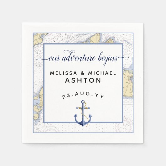 Serviette En Papier Typographie de script Mariage nautique Date (Devant)