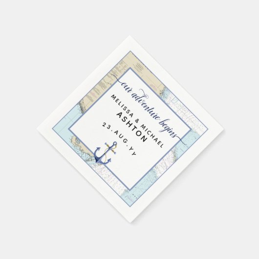 Serviette En Papier #Typographie De Script Mariage Nautique Datée #Flo (Coin)