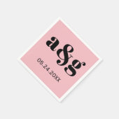 Serviette En Papier Typographie des initiales noires sur mariage rose (Coin)