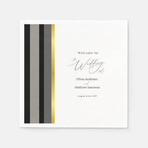 Serviette En Papier Typographie élégante Noir Blanc Or Mariage