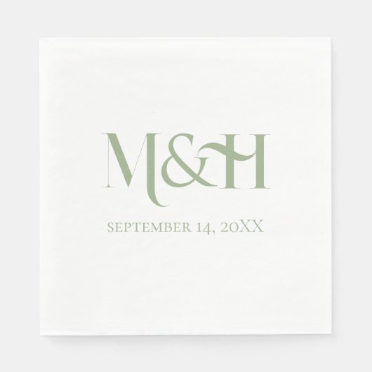 Serviette En Papier Typographie en gras Mariage moderne Sage vert (Devant)