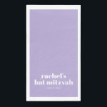 Serviette En Papier Typographie en gras personnalisée Bat mitzvah de l<br><div class="desc">Typographie personnalisée en Lavande et blanc Bat mitzvah papier moderne serviettes d'hôtes</div>