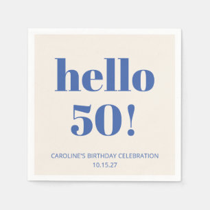 Serviette En Papier Typographie Gras Anniversaire 50 Ans Bleu Ivoire 