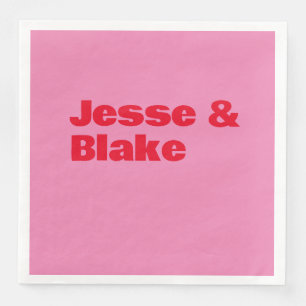 Serviette En Papier Typographie Gras, Mariage Rose et Rouge