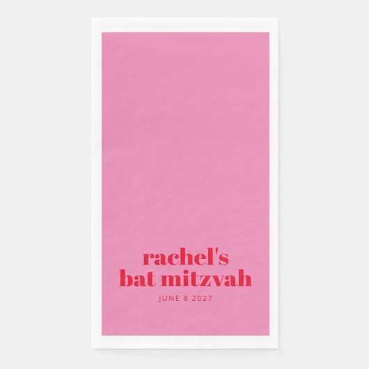 Serviette En Papier Typographie Gras Personnalisée Rose Rouge Bat mitz (Devant)