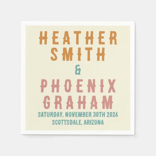 Serviette En Papier Typographie Gras Rétro Mariage Personnalisé (Devant)