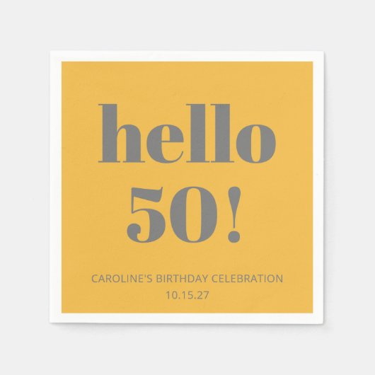 Serviette En Papier Typographie Gris jaune moderne fête d'anniversaire (Devant)