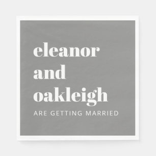 Serviette En Papier Typographie Gris moderne et Mariage blanc
