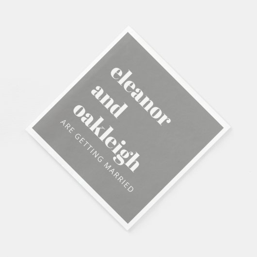 Serviette En Papier Typographie Gris moderne et Mariage blanc (Coin)