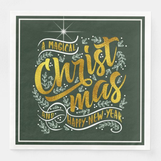 Serviette En Papier Typographie magique de Noël Gold ID441 (Devant)