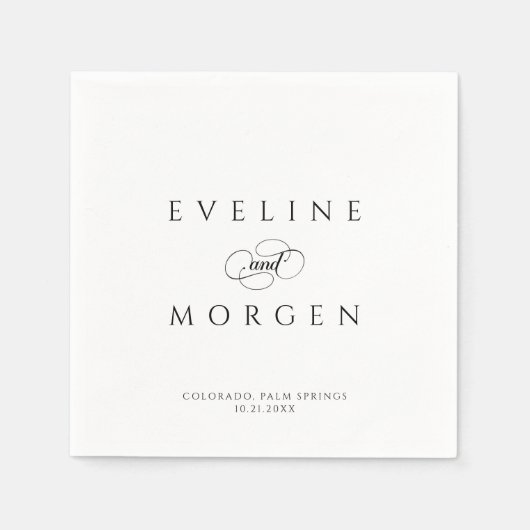 Serviette En Papier Typographie Mariage noir personnalisable simple (Devant)