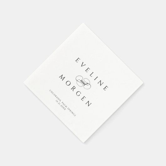 Serviette En Papier Typographie Mariage noir personnalisable simple (Coin)