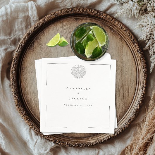 Serviette En Papier Typographie minimale Mariage de coquillage noir et