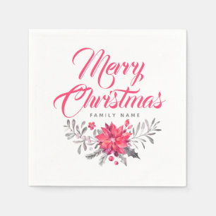 Serviette En Papier Typographie moderne Joyeux Noël & Bouquet floral