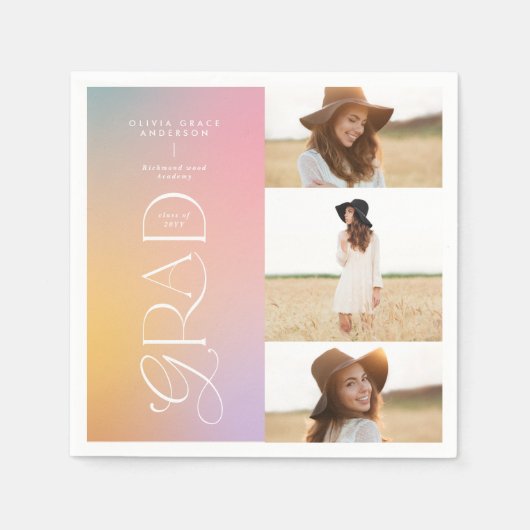 Serviette En Papier Typographie moderne multi photo diplômé accueil (Devant)