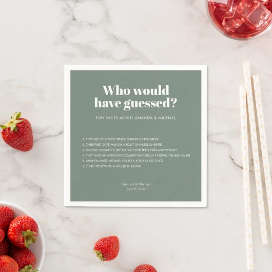 Serviette En Papier Typographie moderne Sage Vert Mariage Fun Faits (En situation)