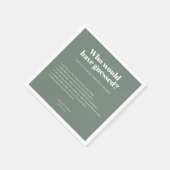 Serviette En Papier Typographie moderne Sage Vert Mariage Fun Faits (Coin)