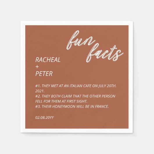 Serviette En Papier Typographie moderne Terracotta Fun Faits Mariage (Devant)