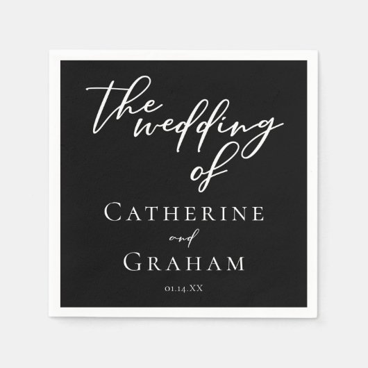 Serviette En Papier Typographie noir blanc simple Mariage hiver chic (Devant)