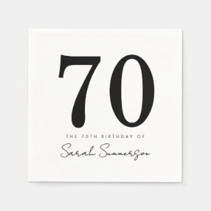 Serviette En Papier Typographie Noir Blanc Soixante-dix Nom 70e Annive