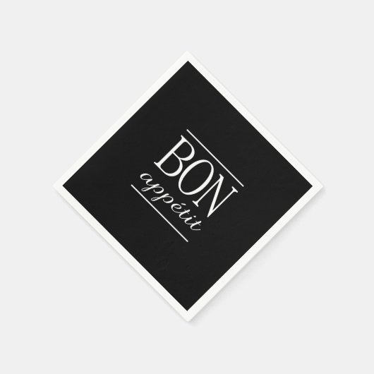 Serviette En Papier Typographie noir et blanc BON APPÉTIT (Coin)