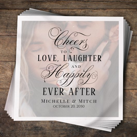 Serviette En Papier Typographie photo Mariage noir et blanc